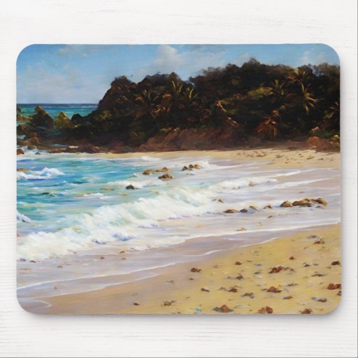 Wild Private Beach Scene Whimsical Art  Mouse Pad