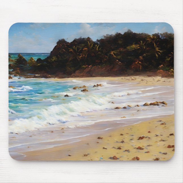 Wild Private Beach Scene Whimsical Art  Mouse Pad (Front)