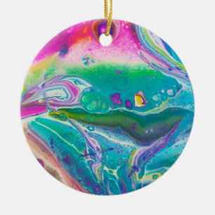 Wild Psychedelic Acrylic Pour Art Ceramic Ornament