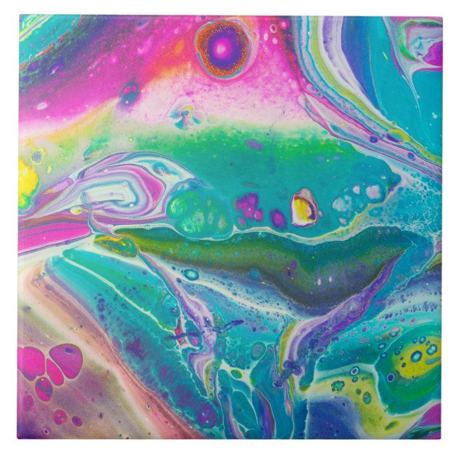 Wild Psychedelic Acrylic Pour Art Ceramic Tile (Front)