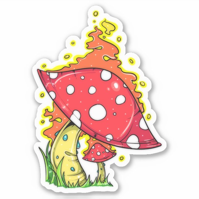 Wild Psychedelic Flaming Mushroom Sticker (Front)