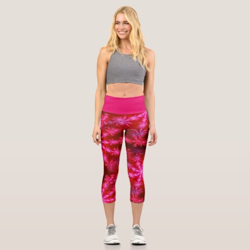 Wild Psychedelic Hot Pink Fractal Starburst Capri Leggings