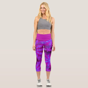 Wild Psychedelic Magenta Purple Fractal Starburst Capri Leggings