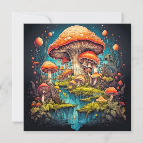 Wild Psychedelic Mushroom Forest Art Card