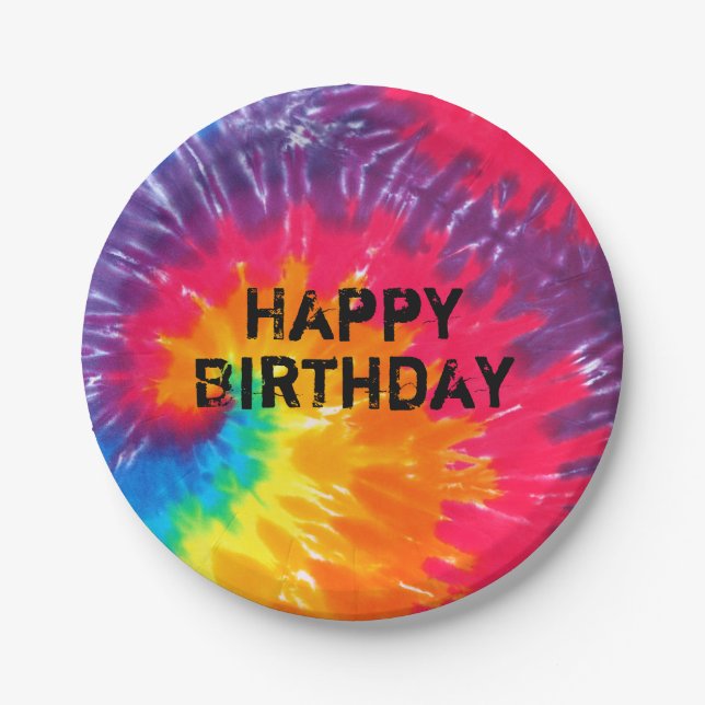 wild psychedelic tie dye abstract pattern paper plates (Front)