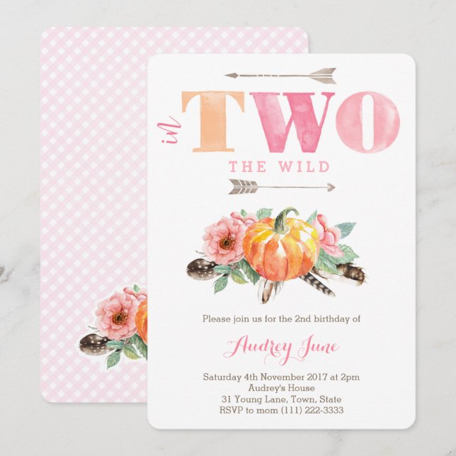 Wild Pumpkin 2nd Birthday Party for Girl Invitation (Front/Back)