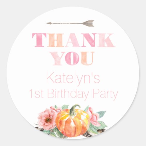 Wild Pumpkin Fall Birthday Party Thank You Favor Classic Round Sticker