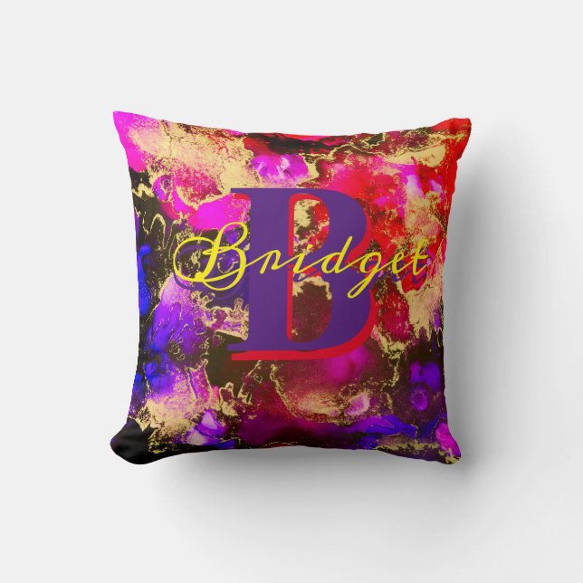 Wild Purple and Fuscia Alcohol Ink Throw Pillow (Front)