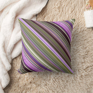 Wild Purple Asters Purple and Green Stripe Throw Pillow