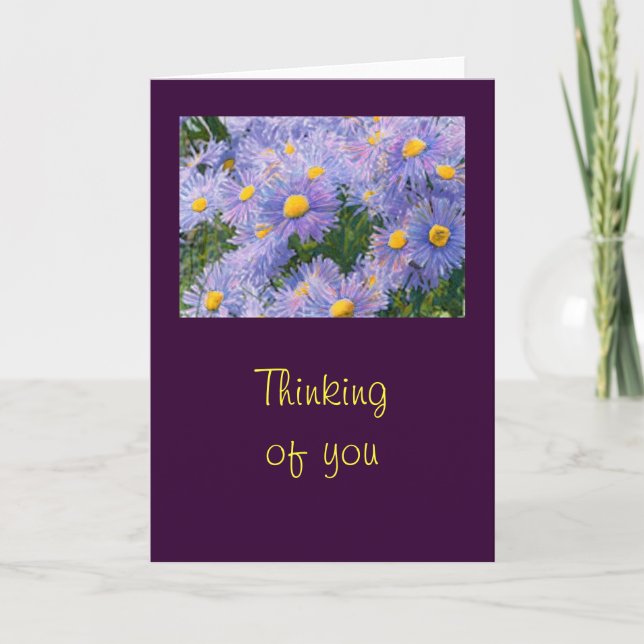Wild Purple Asters "Thinking of You" Greeting Card (Front)