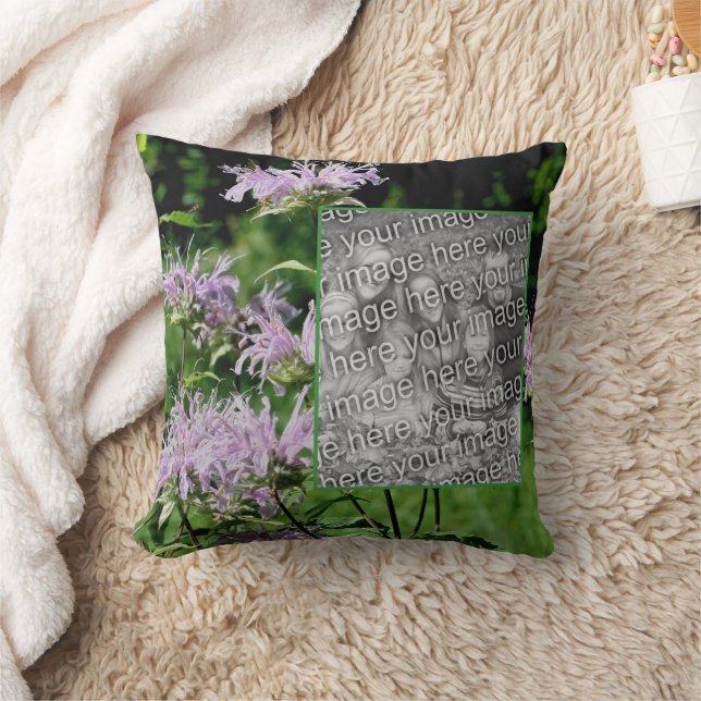 Wild Purple Bee Balm Frame Create Your Own Photo Throw Pillow (Blanket)