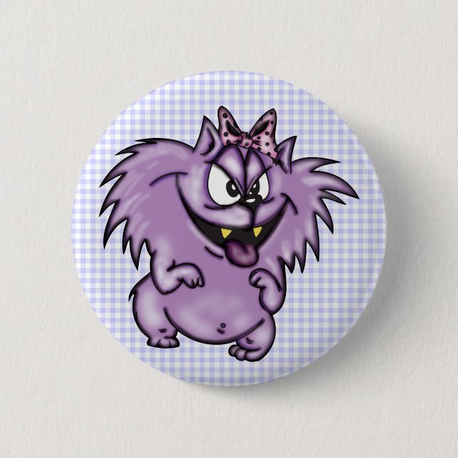 Wild Purple Cartoon Cat Button (Front)