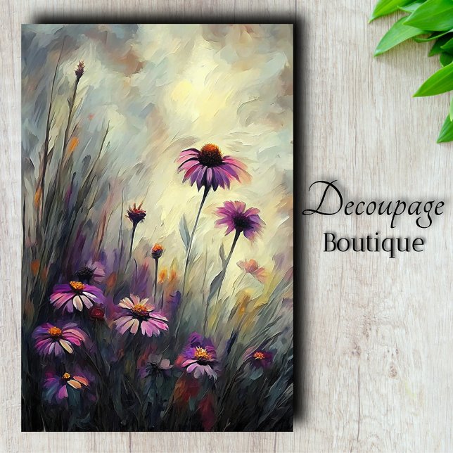 Wild Purple Daisy Decoupage Tissue Paper (Purple Wildflower Coneflower Meadow Decoupage Tissue Paper)