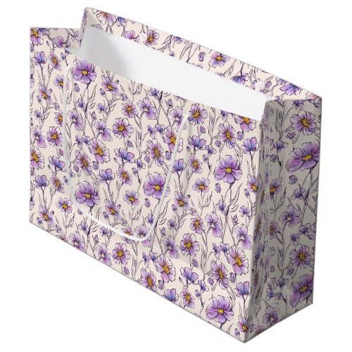 Wild purple flowers pattern design large gift bag
