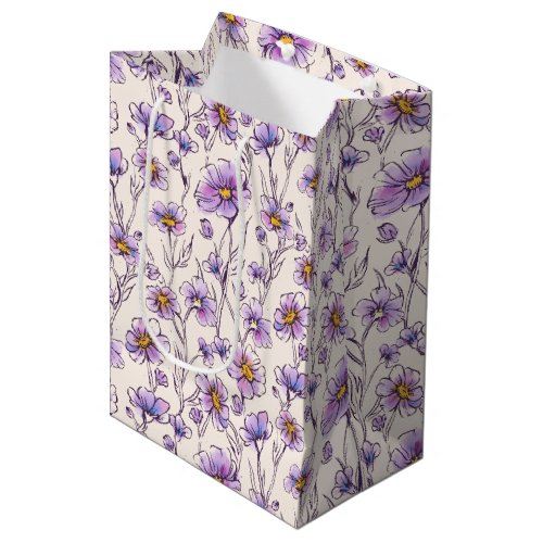 Wild purple flowers pattern design medium gift bag