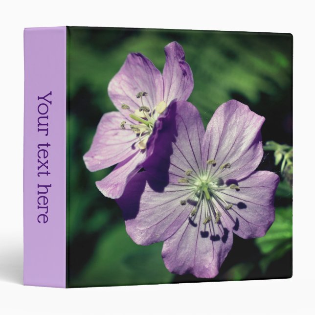 Wild Purple Geranium Flower Pair Personalized 3 Ring Binder (Front/Spine)