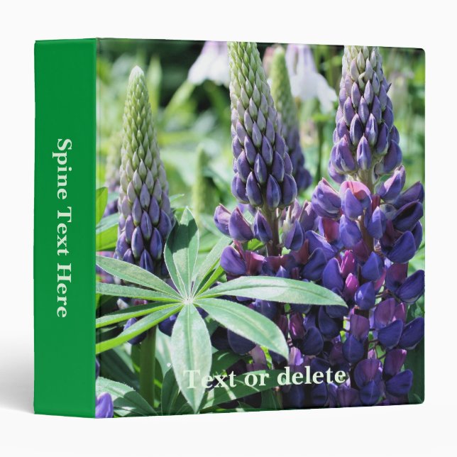 Wild Purple Lupine Flower Nature Personalized 3 Ring Binder (Front/Spine)