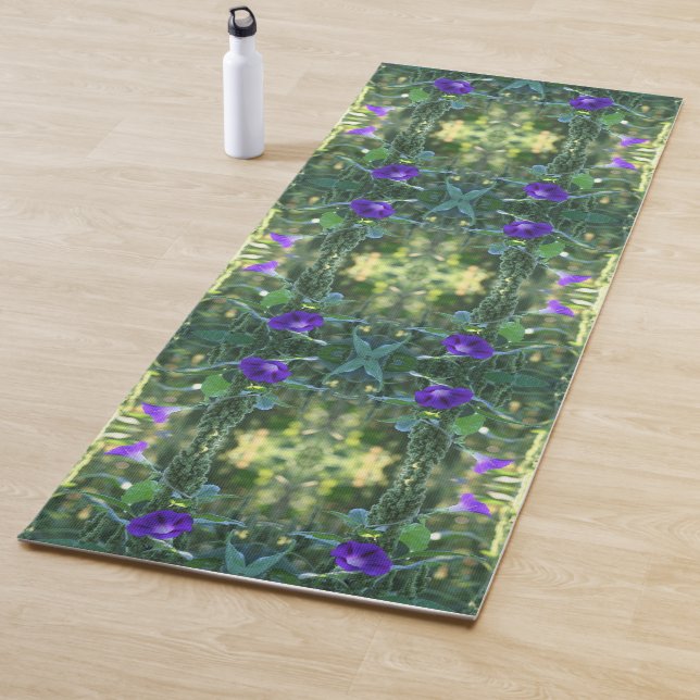Wild Purple Morning Glory Flowers Abstract Yoga Mat (In Situ)
