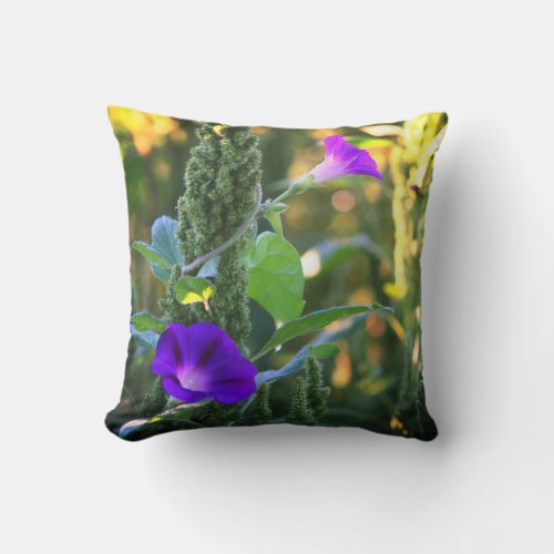 Wild Purple Morning Glory Flowers   Throw Pillow