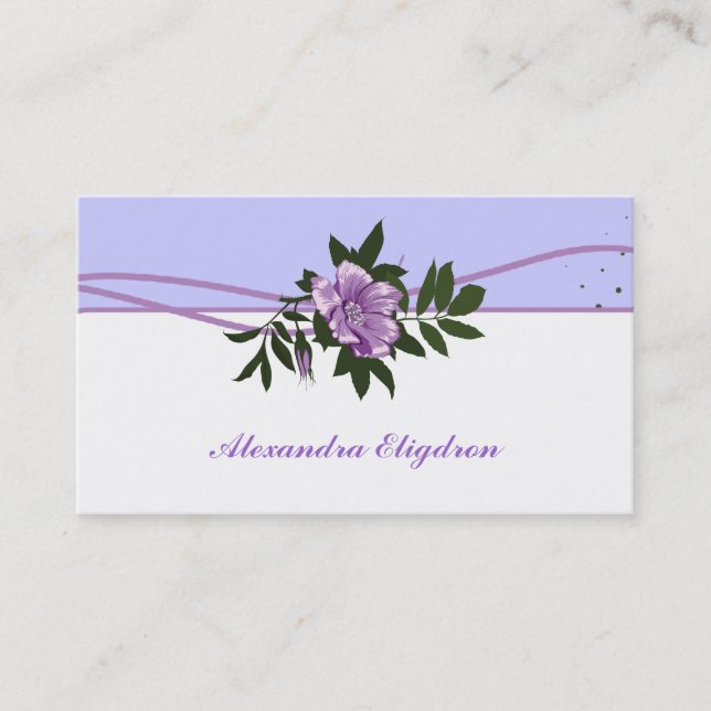Wild purple rose lavender, white floral business card (Front)