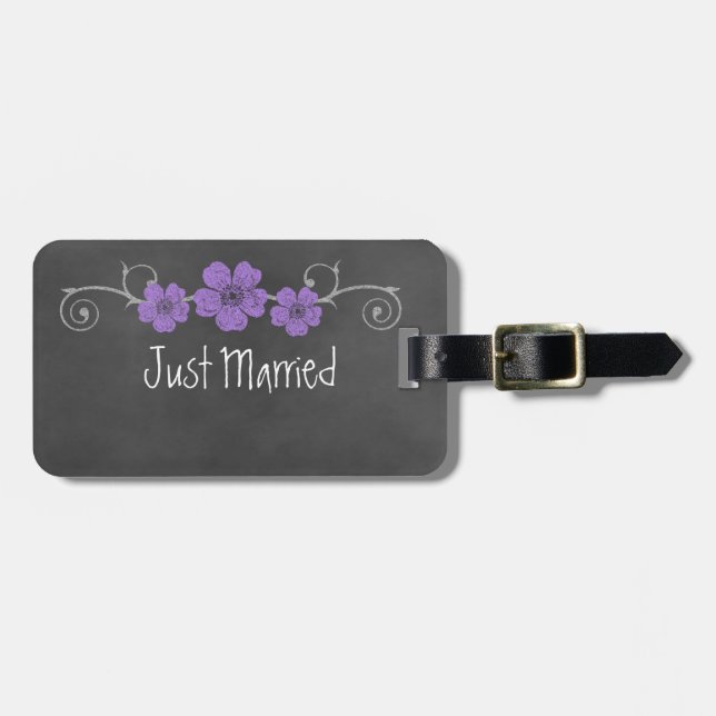 Wild Purple Roses Chalkboard Luggage Tag (Front Horizontal)