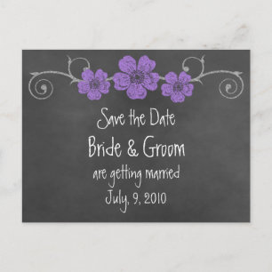Wild Purple Roses Chalkboard Save the Date Announcement Postcard