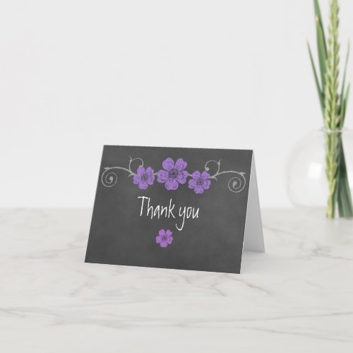 Wild Purple Roses Chalkboard Thank You Note Card