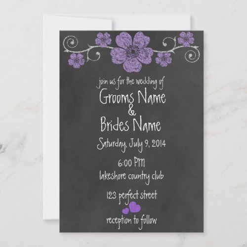 Wild Purple Roses Chalkboard Wedding Invitation