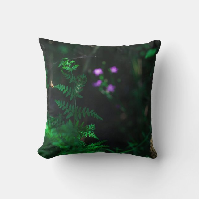 Wild Purple Water Forest Flowers Fern Throw Pillow (Front)