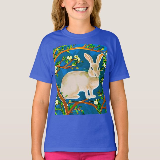 Wild Rabbit and Flowering Branches Kid's T-Shirt (Front)