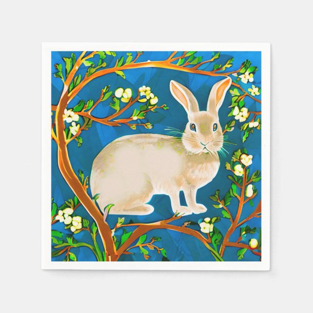 Wild Rabbit and Flowering Branches Napkins (Front)