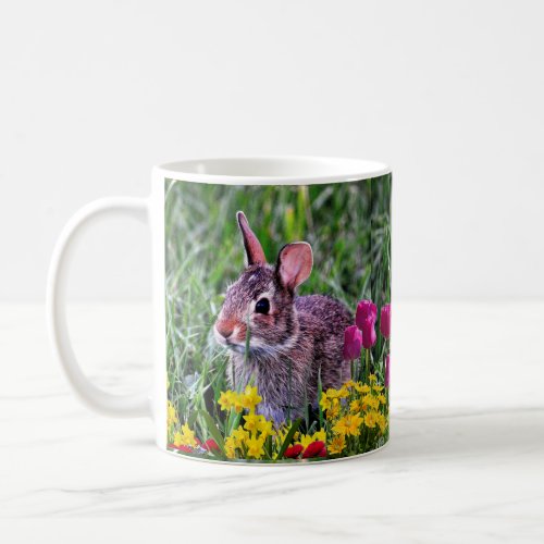 Wild Rabbit and Pink Tulips Spring Season  Coffee Mug