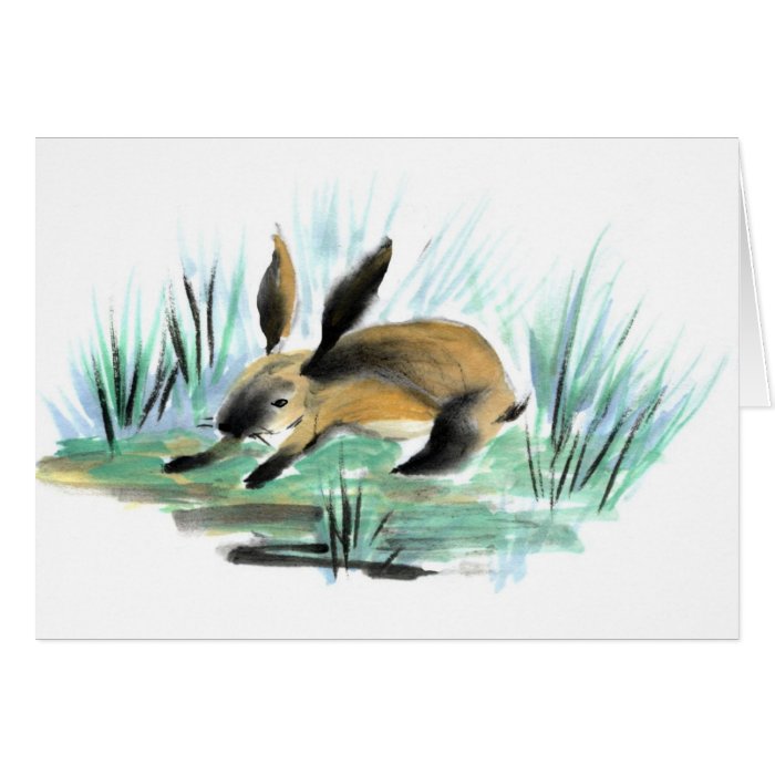 Wild Rabbit , Sumi e Card