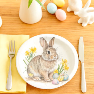 Wild Rabbit with Daffodils Easter Paper Plates