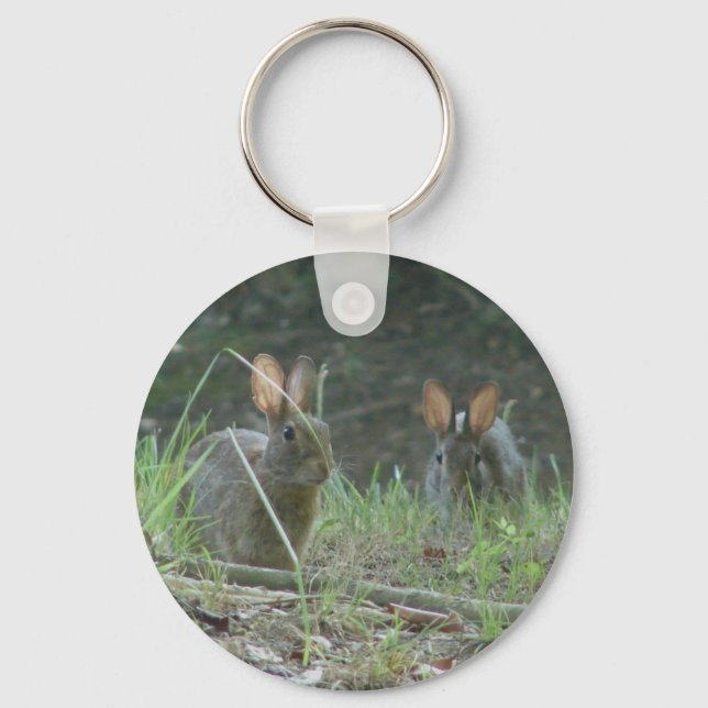 Wild Rabbits Eastern Cottontail Pair Apparel Gifts Keychain (Front)