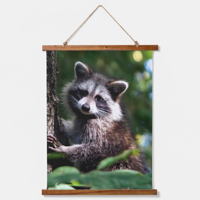 Wild Raccoon on the Forest Hanging Tapestry (Front)
