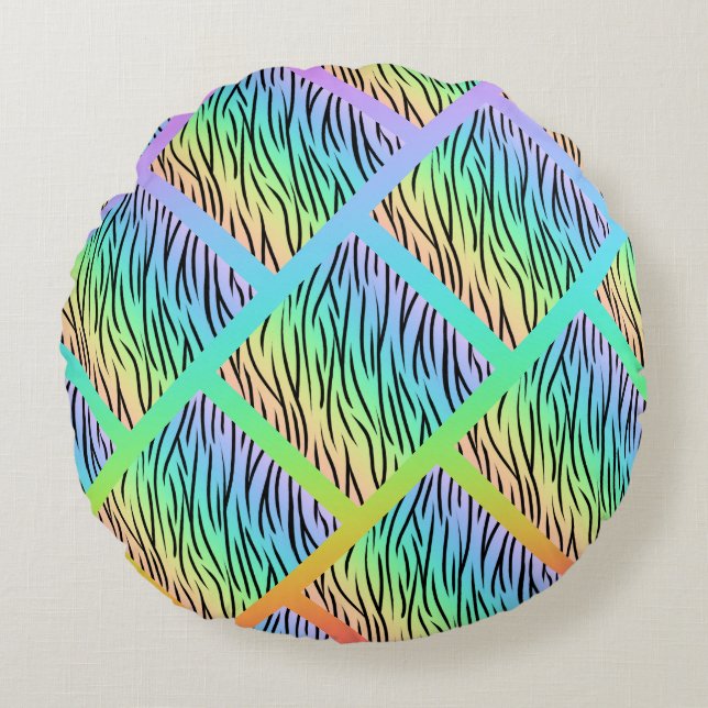 Wild Rainbow Animal Print Design Round Pillow (Front)