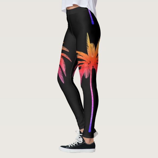 Wild Rainbow Palm Trees Tropical Black Leggings Zazzle