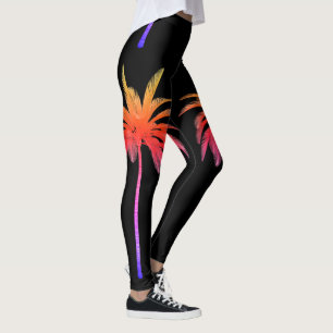 Wild Rainbow Palm Trees Tropical Black Leggings