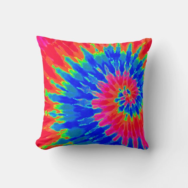 Wild Rainbow Spiral Tie Dye Pillow (Front)