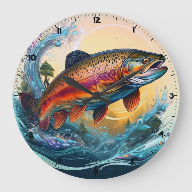 Wild Rainbow Trout Rocky Mountain Stream Clock (Front)