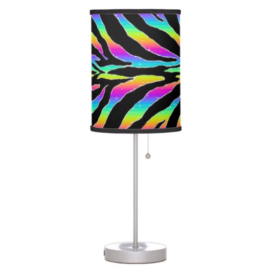 Wild Rainbow Zebra Glitter Stripes Animal Print Table Lamp (Left)