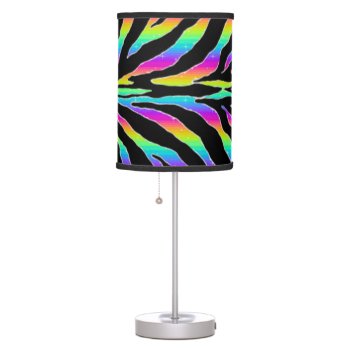Wild Rainbow Zebra Glitter Stripes Animal Print Table Lamp by BOLO_DESIGNS at Zazzle