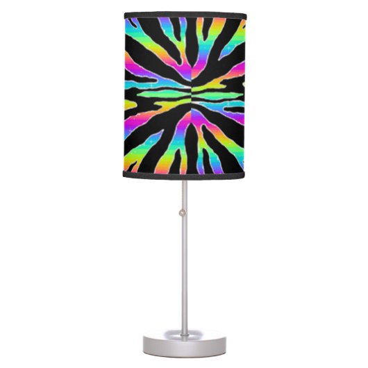 Wild Rainbow Zebra Glitter Stripes Animal Print Table Lamp (Front)