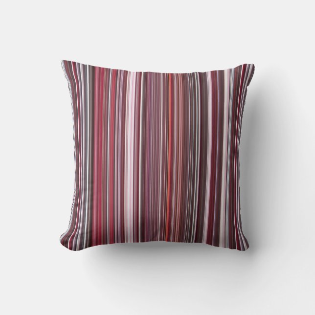 Wild Raspberry Red, Pink, and Burgundy Stripe Throw Pillow (Front)