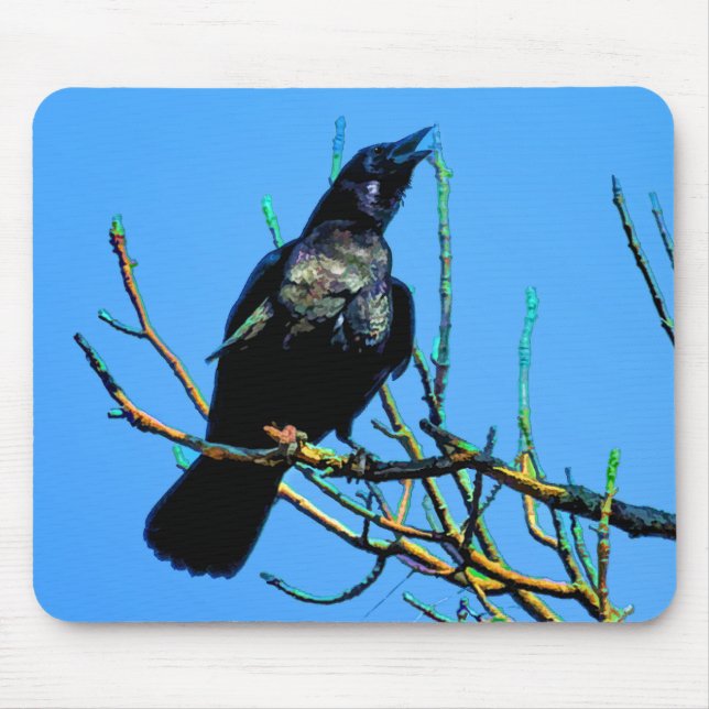 Wild Raven and Branches Wildlife Photo Gift Mouse Pad (Front)