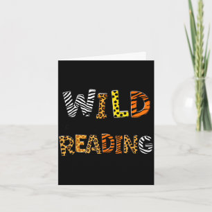 Wild reading kids reading books and bookworm card