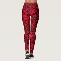 Wild Red and Black Leopard Print Fur Pattern Leggings