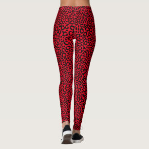 Wild Red and Black Leopard Print Fur Pattern Leggings
