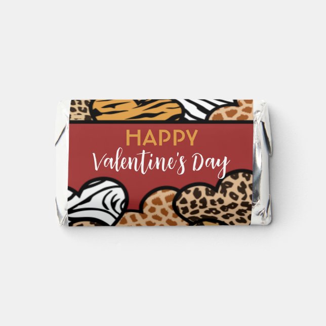 Wild Red Animal Print Heart Valentine's Day Party Hershey's Miniatures (Front)